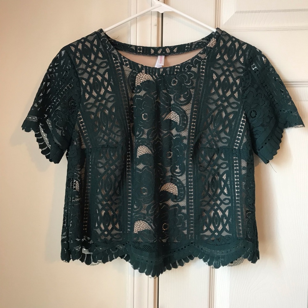 Green Lace Two Piece Skirt & Top Set. Worn once.